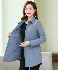 0FS7Thin quilted jacket autumn winter Warm Long sleeved Jacket Parkas middle age women cotton padded tops
