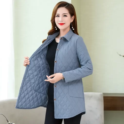 0FS7Thin quilted jacket autumn winter Warm Long sleeved Jacket Parkas middle age women cotton padded tops