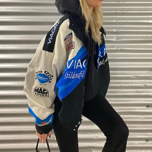 0PHQOversized printed jacket female Gothic racing suit hip hop street style jacket Y2K oversized baseball uniform