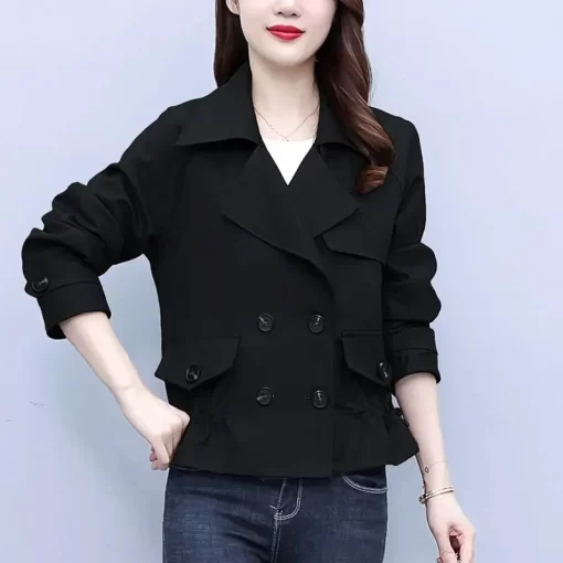 1BYr2023 New Spring Autumn Women Jacket Long Sleeve Casual Windbreaker Loose Pocket Outerwear Lightweight Basic Coat