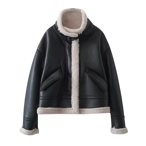 2fg12023 Autumn and Winter New Women s Casual Versatile Leather and Fur Integrated Fleece Motorcycle Wear