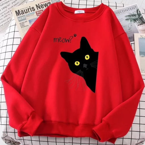 32YMMeow Black Cat Printed Mens Sweatshirts Funny Cute Long Sleeves Casual Personality Clothes Fleece Autumn Warm