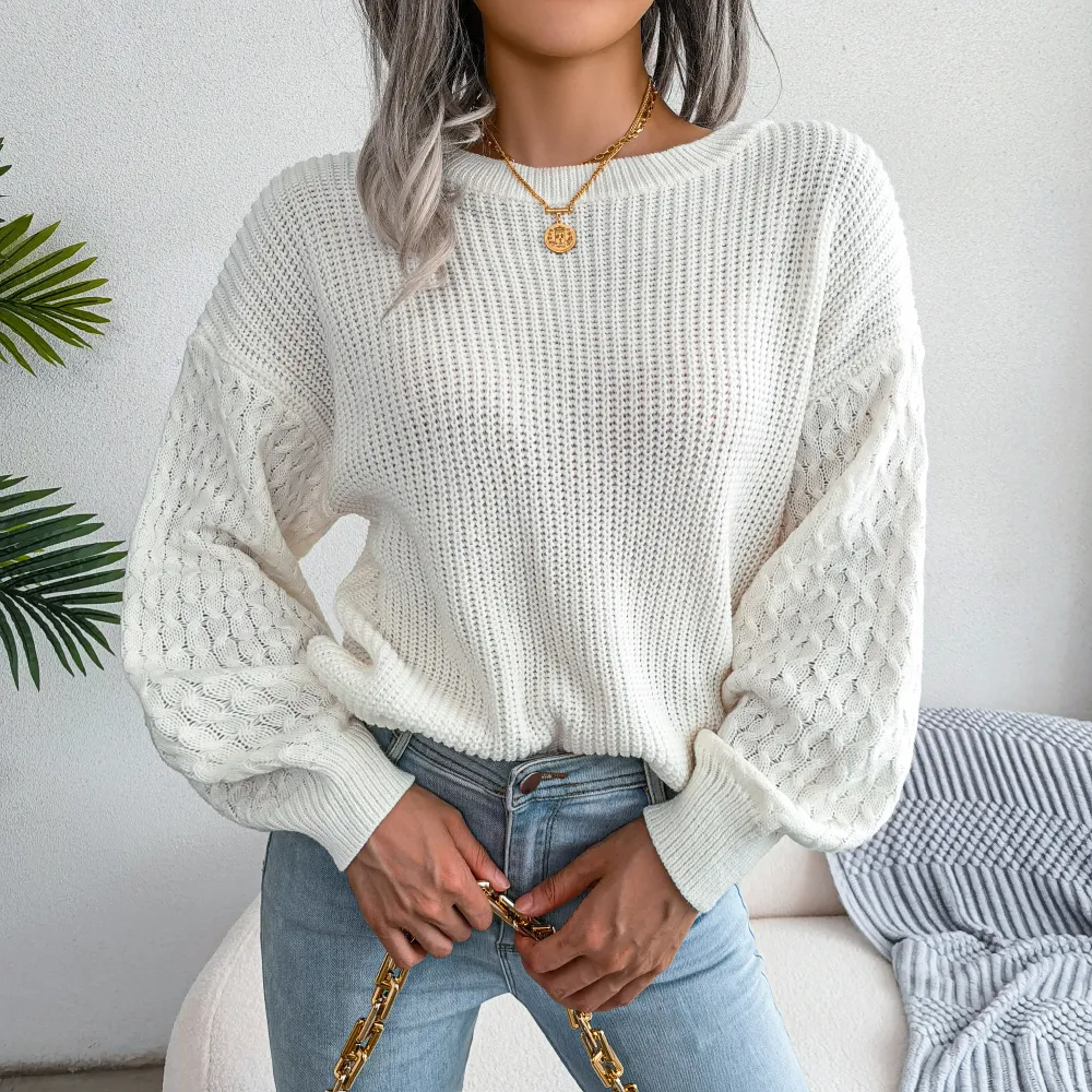 3AZ5Women Casual Lantern Long Sleeve Knitted Pullovers And Sweaters Autumn Winter 2023