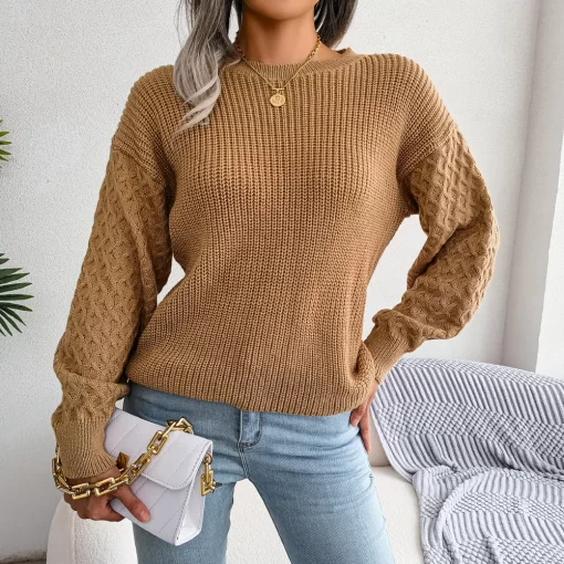 3bQHWomen Casual Lantern Long Sleeve Knitted Pullovers And Sweaters Autumn Winter 2023