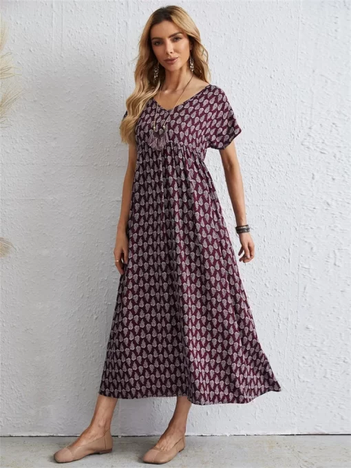 3rr3Oversized Loose Vintage Dress Women Summer Bohemian Maxi Dress Female Elegant Casual Short Sleeve Long Beach