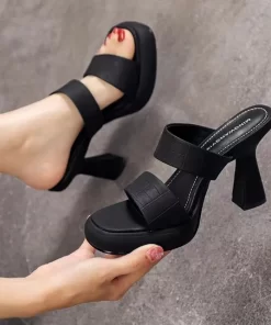 3snpGreen Beige Slippers Heels Women Pumps High Heels Summer Women Shoes Comfortable Platform Party Square Toe