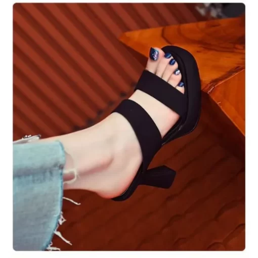 46yUGreen Beige Slippers Heels Women Pumps High Heels Summer Women Shoes Comfortable Platform Party Square Toe