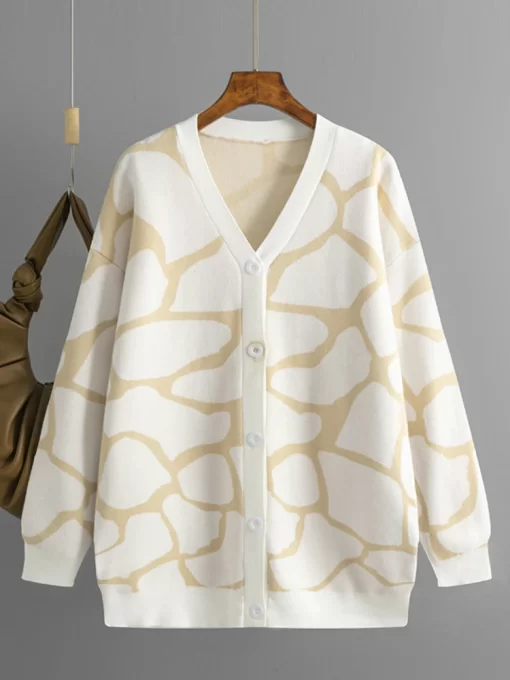 4GA2Women Knitted Cardigan Winter Autumn Warm Long Sleeve Tops Korean Thick Print Cardigan Coat Casual Oversized