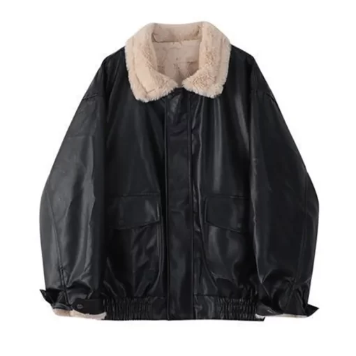 4OEcLeather Thicken Jacket Women Fluffy Turn down Collar Long Sleeve Female Coat 2023 Autumn Winter Street