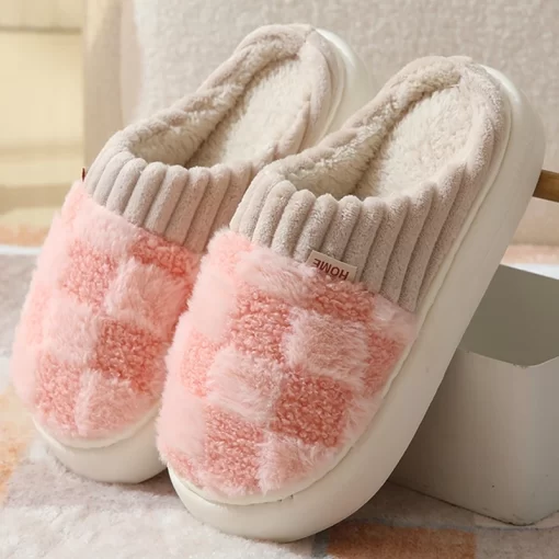 4Yx32023 New Winter Fulffy Fur Slippers Men Plush Fleece Flat Slippers Sweet Thick Soled Indoor Cotton