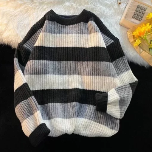 7F8xJMPRS Casual O Neck Women Sweater Fashion Striped Loose Pullover Jumper Autumn 2023 Long Sleeve Girls