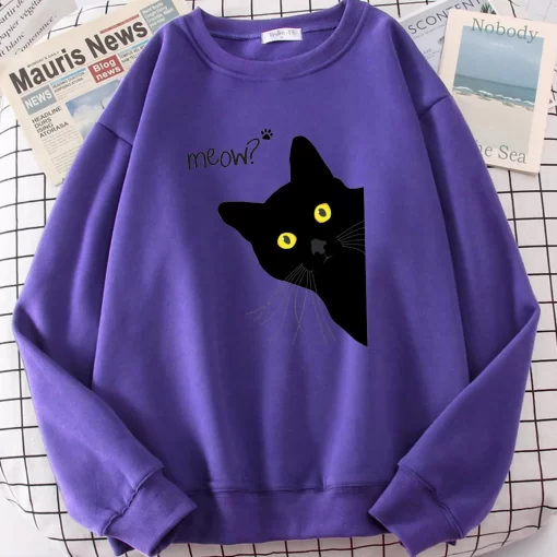 7VcmMeow Black Cat Printed Mens Sweatshirts Funny Cute Long Sleeves Casual Personality Clothes Fleece Autumn Warm
