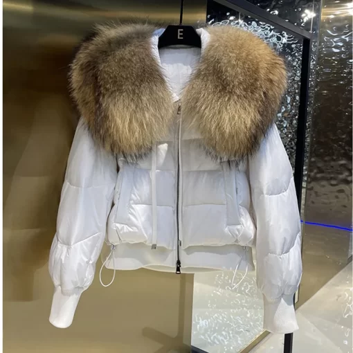 7mHx2023 Winte White Big Luxury Fur Collar Parka Duck Down Coat Thicken Warm Snow Parka Female
