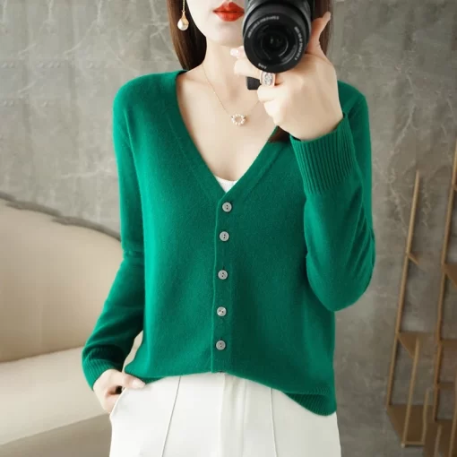 81VhSpecial Offer Spring Summer And Autumn V Neck Long Sleeved Knitted Cardigan Women s Loose Fine