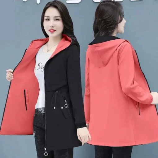 8IUeDouble Sided Trench Coat Women 2022 New Spring Autumn Clothes Hooded Large Size Long Windbreaker Jacket