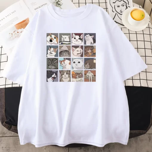 8SxMMeme Cats Puzzle Creativity Printed Men T Shirts Beach Breathable Funny Clothing Oversize Casual Cotton Tops