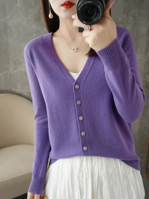8dqeSpecial Offer Spring Summer And Autumn V Neck Long Sleeved Knitted Cardigan Women s Loose Fine