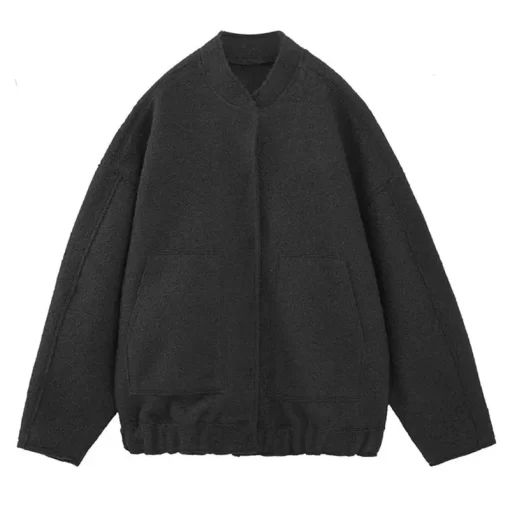 9CSFTRAFZA 2023 Women s Elegant Solid Coat Button Long Sleeve Pocket Bomber Jacket Female Spring Casual