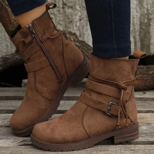 9DUHWomen S Short Boots 2023 Autumn New High Top Casual Shoes Retro Suede Handsome Boots Size