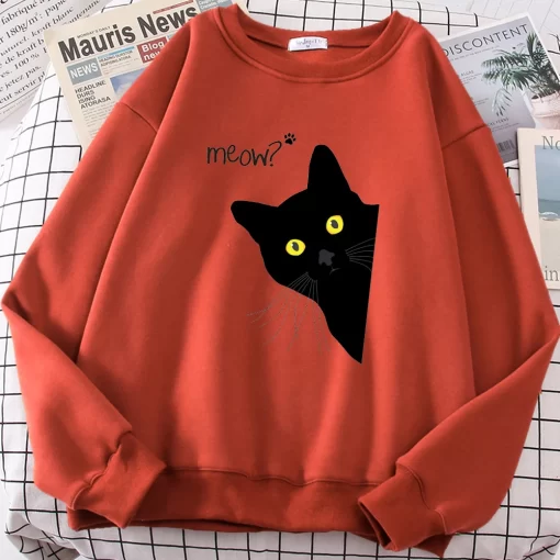 9NQlMeow Black Cat Printed Mens Sweatshirts Funny Cute Long Sleeves Casual Personality Clothes Fleece Autumn Warm