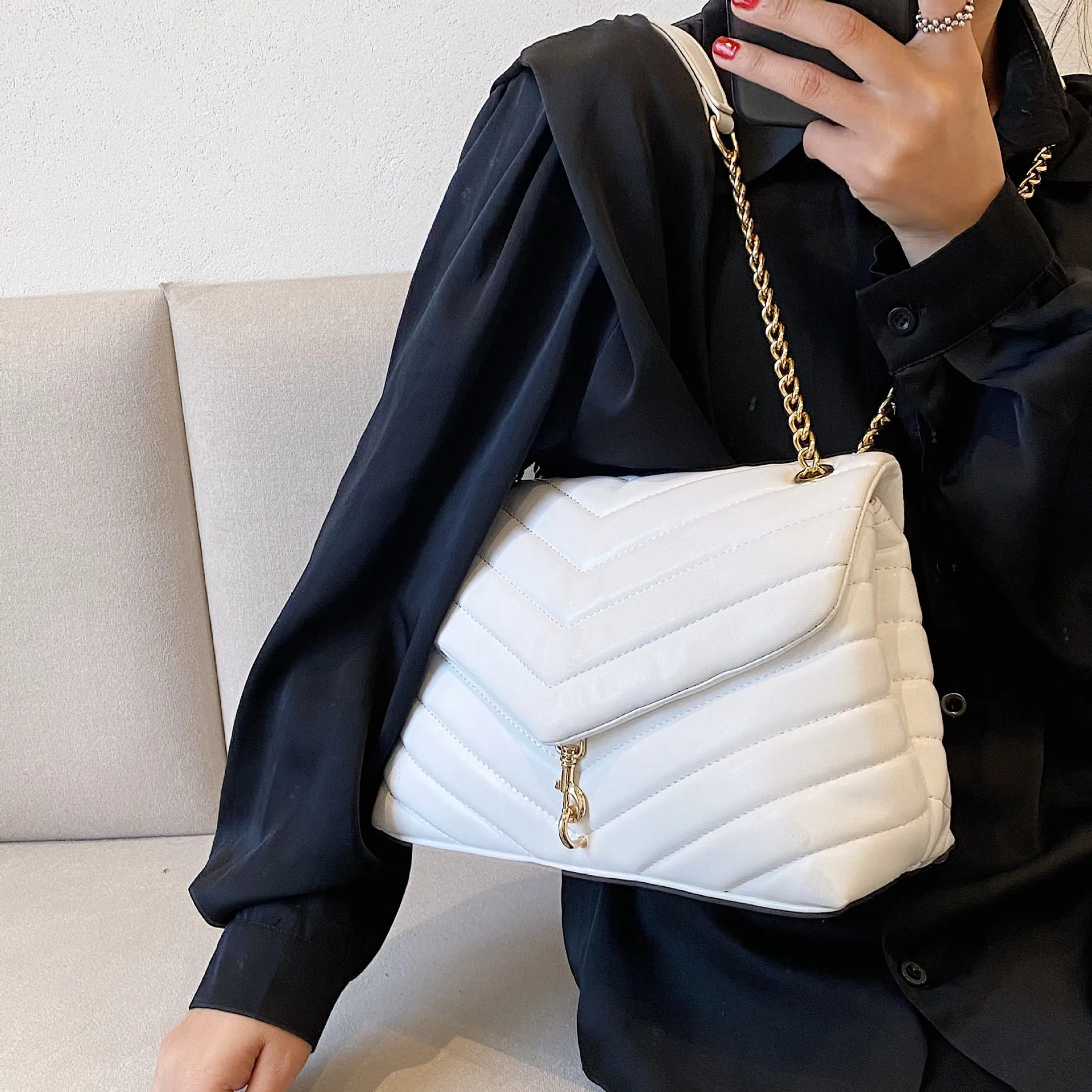 9UYaCGCBAG Vintage Lingge Luxury Designe Handbags For Women Fashion Chain Shoulder Bag 2022 Quality Leather Large