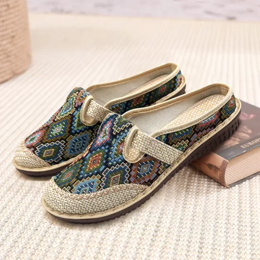 9nCzNew Fashion Women s Shoes Ethnic Style Embroidered Linen Breathable Outdoor Casual Slippers Shoes for Women