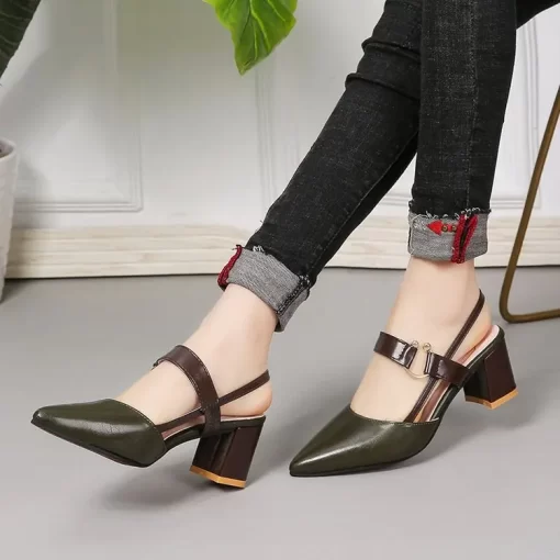AFv12022 Sandals Women s Summer New Pointy Chunky Sandals Large Size Women s Fashion Woman Shoes