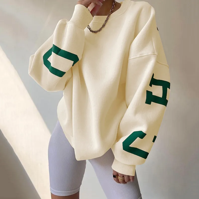 B7VZLetters Printed Sweatshirt Women s Casual Long Sleeve O Neck Loose Streetwear Autumn Winter Fashion Fleece