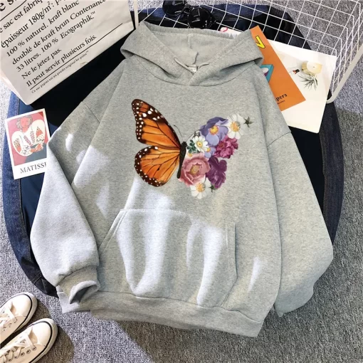 BHanZOGAA 2021 New Hoodie Butterfly Print Cotton Loose Long Sleeve Pullover Fashion Sporty Plus Size Jacket
