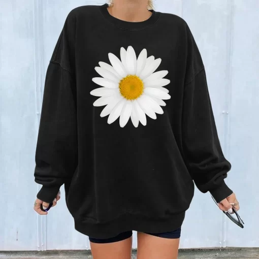 CH75Floral Print Women Sweatshirt Oversized Fashion Crewneck Loose Streetwear Top Casual Comfort Long Sleeve Pullovers