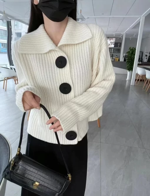 CutkWomen s Chunky Knit Cardigan Jacket Big Button Collared Soft Woolen Rib knit Sweater Autumn Winter