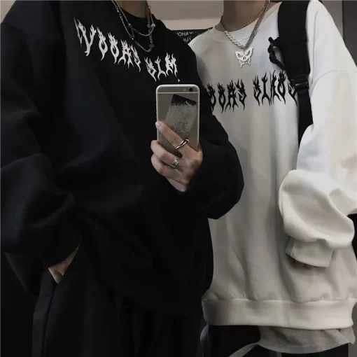 DLCIAutumn Punk Black Sweatshirts Tops Gothic Grunge Oversized Hoodie Streetwear Womens Hip hop Cool Couple High