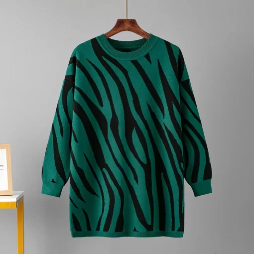 DW0QFashion Zebra Pattern Casual Sweater Women Pullovers Winter New Korean Knit Pullover Sweater O Neck Knit
