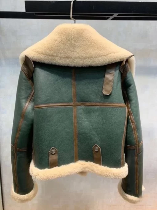 DgCaWomen Jacket 2022 Winter Clothes Green Faux Leather Stitching Motorcycle Clothing Short Coat Vintage Flocking Streetwear