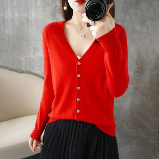 Dit2Special Offer Spring Summer And Autumn V Neck Long Sleeved Knitted Cardigan Women s Loose Fine