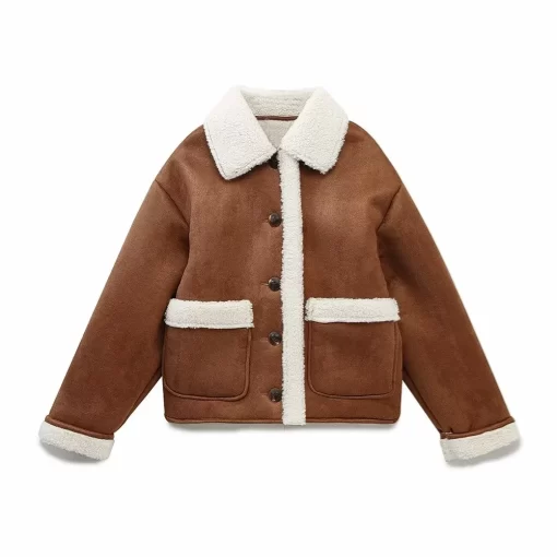 EXnG2023 Autumn and Winter New Women s Fashion Versatile Lamb Wool Collar Thickened Double sided Jacket