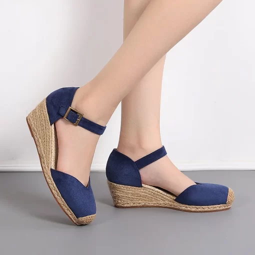 F4ciPlus Size 34 43 Espadrilles Wedge Sandals Shoes for Women Summer Canvas High Heels Platform Rope