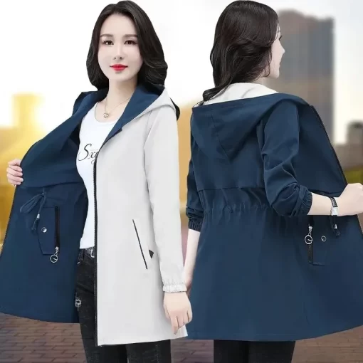 FYQfDouble Sided Trench Coat Women 2022 New Spring Autumn Clothes Hooded Large Size Long Windbreaker Jacket