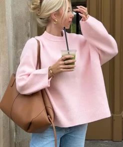 Fashion Pink Solid Warm Thick Loose Sweater Women Elegant O neck Long Sleeve Knitted Pullover Top.jpg 640x640.jpg