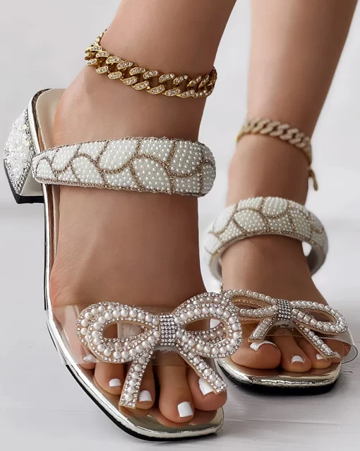 Fashion Summer Shoes Daily Party Club Pearls Beaded Rhinestone Bowknot Design Chunky Heel Sandals.jpg