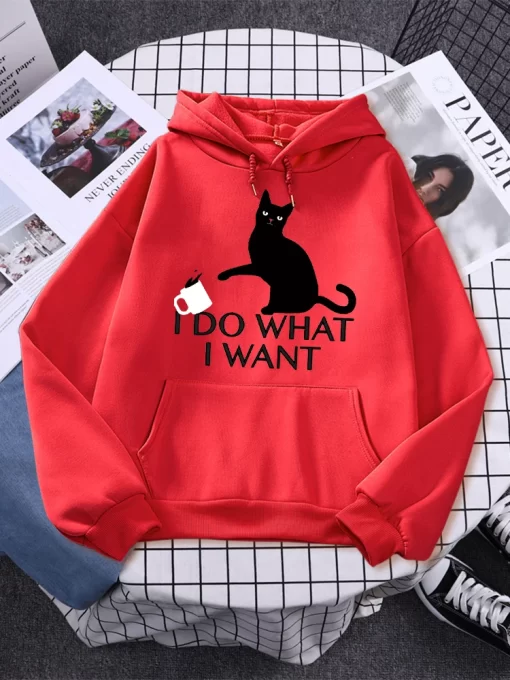 Fd8qI Do What I Want Black Cat Printing Hoodies Female Fashion Casual Clothing Autumn Fleece Pullover