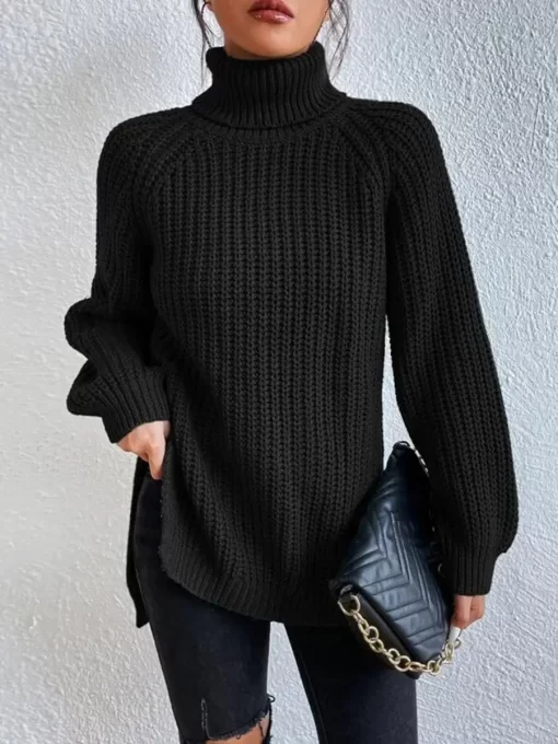 GsKcOversized Knitted Sweater Women Autumn Winter Casual Turtleneck Pullover Female Fashion Elegant Solid Color Jumper Warm
