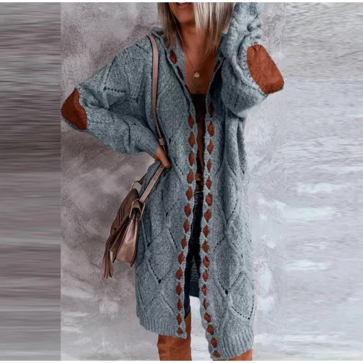 Hei8Mid length Hoodies Cardigan For Women Long Sleeved Knit Sweater Jacket 2023 Autumn Fashion Streetwear Female