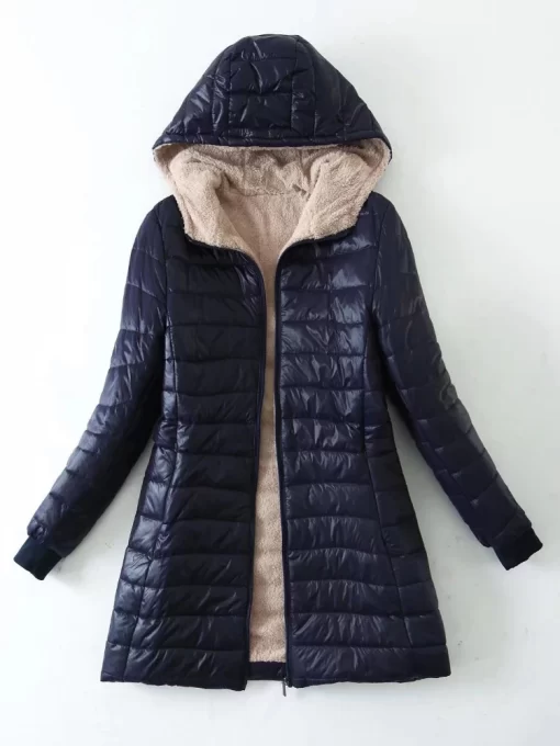 HetMWomen s Jacket Winter New Mid Length Korean Edition Hooded Fit Plus Fleece Cotton Coat Warm