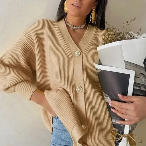 HsuWElegant Knit Sweater Women Autumn 2023 Female Casual Long Sleeve Button Cardigan Knitted Sweaters Coat Winter