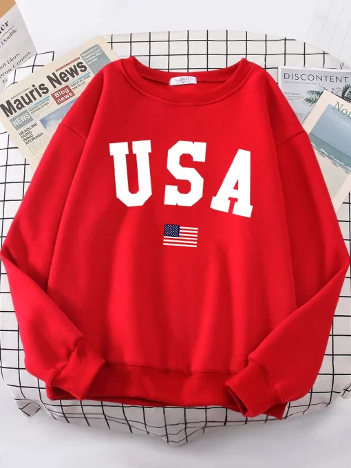 HyXFUsa American Flag Patriotic Street Hoody Women simple Oversize Sweatshirt Street All match Clothing Hipster S