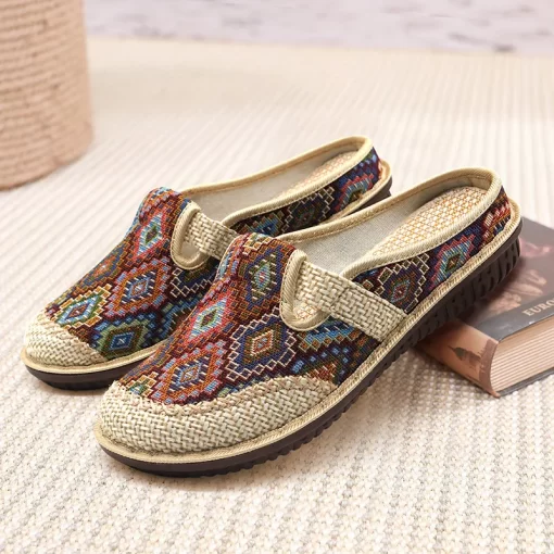 JeffNew Fashion Women s Shoes Ethnic Style Embroidered Linen Breathable Outdoor Casual Slippers Shoes for Women