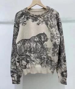 KU2P2023 Fall Winter Women Casual Style Animal Pattern Printing Pullover Sweater Classic Crew Neck Knit Tops