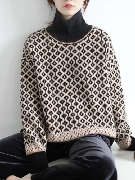 KnYlVintage Women s Turtleneck Sweater Pullover 2023 Autumn Winter New Loose Warm Knit Sweaters Korean Fashion