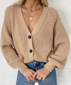 KtHIZOKI Women Knitted Cardigans Sweater Fashion Autumn Long Sleeve Loose Coat Casual Button Thick V Neck